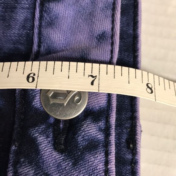 DECREE Black Purple Denim Jean SHORTS Juniors Womens Sz 5 Cut Off Frayed Raw Hem - Picture 6 of 7